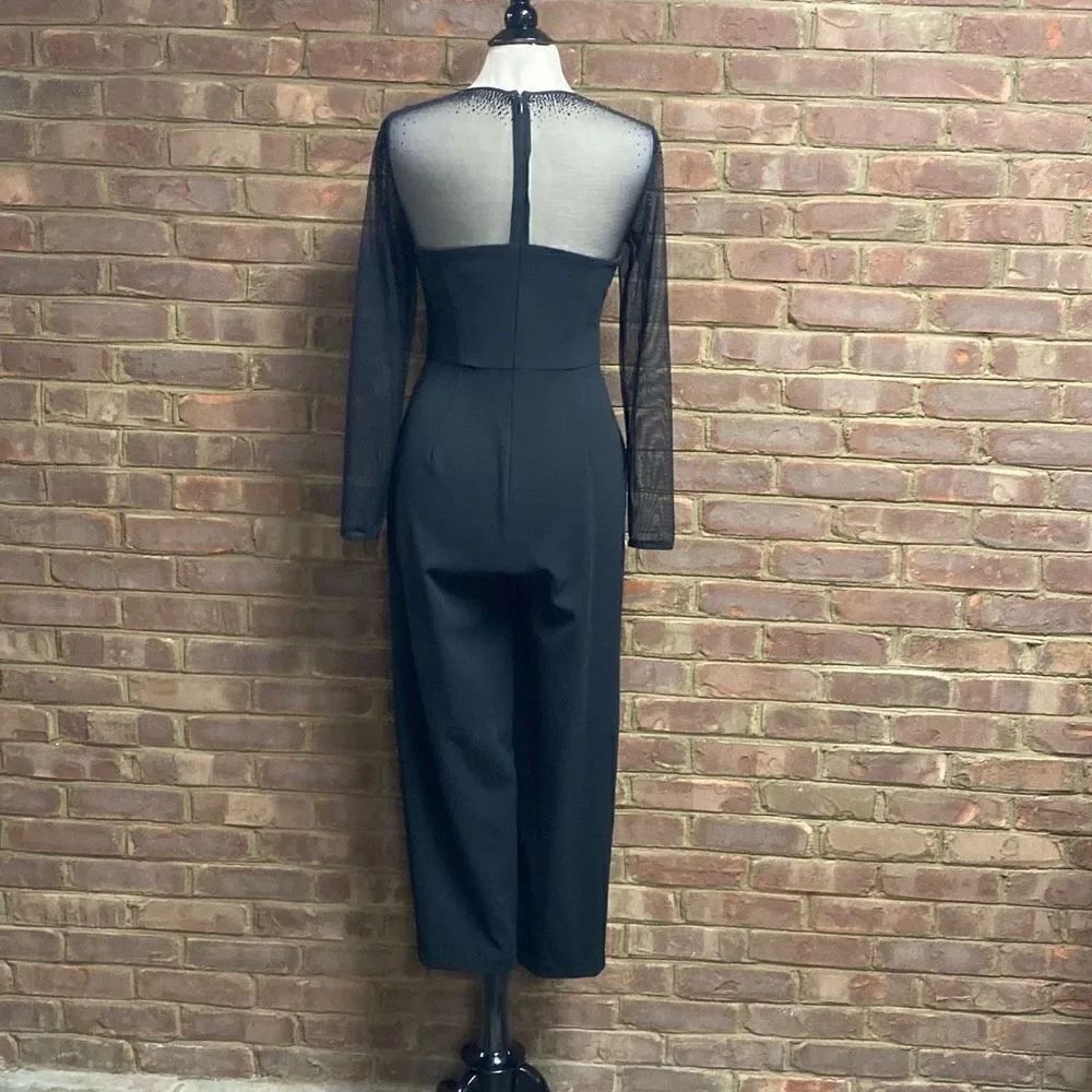 Calvin Klein Black Jeweled Sheer Long Sleeve Jumpsuit Size 6 - Picture 6 of 9